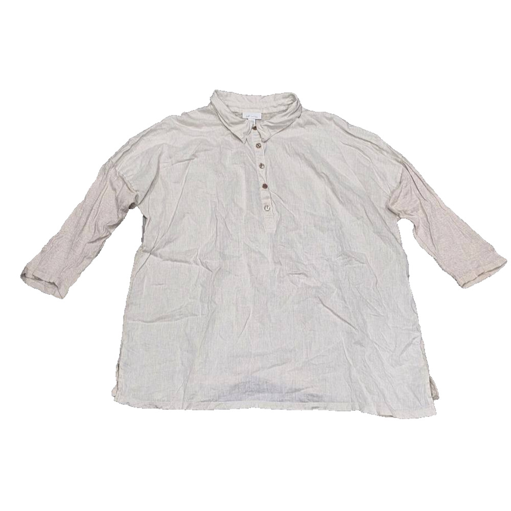 J Jill Love Linen 100% Linen Tunic preppy Top Beige Large A005208